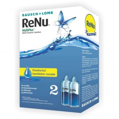 Solutie pentru lentile de contact ReNu MultiPlus 2 x 60 ml + suport pentru lentile de contact inclus
